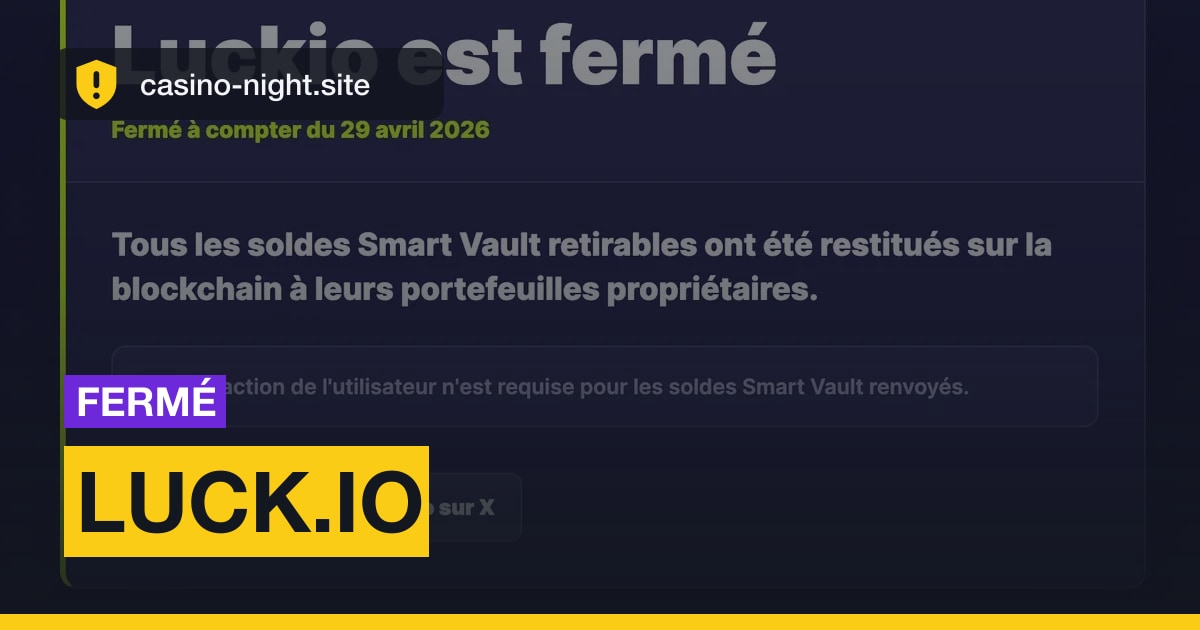 Luck.io fermé, la page de fermeture du casino crypto