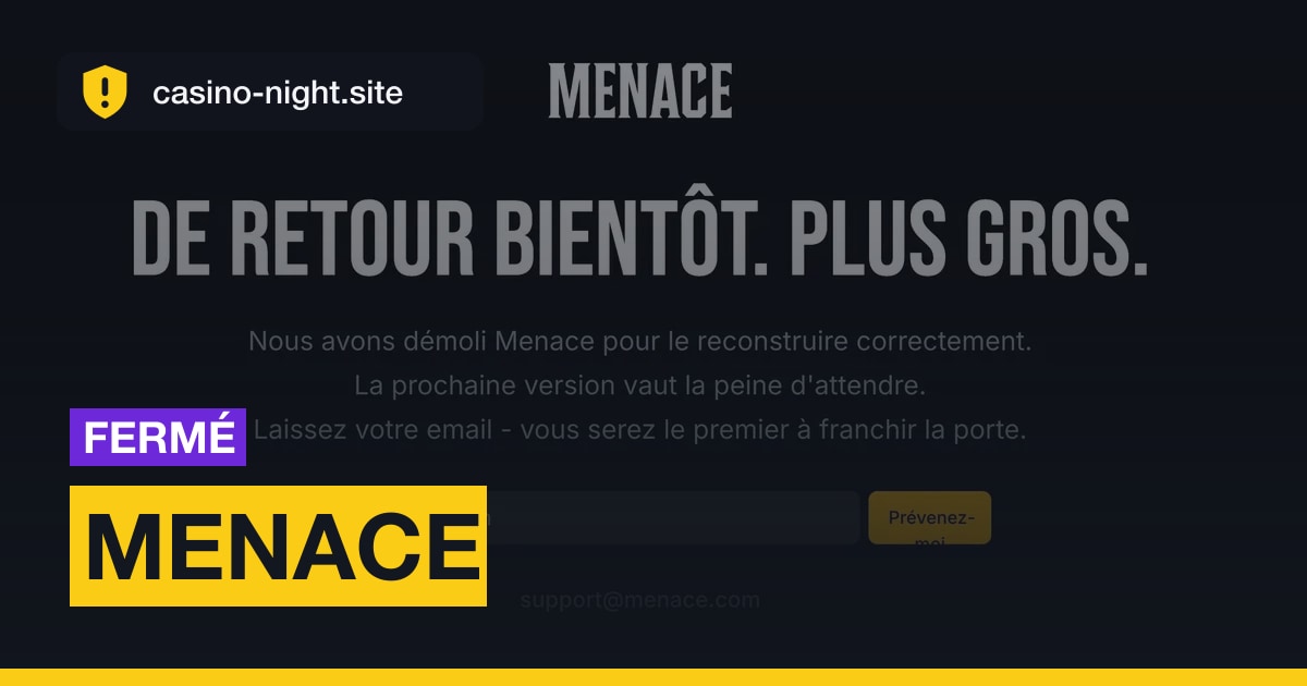 Visuel d'alerte qui signale que le casino crypto Menace est hors ligne